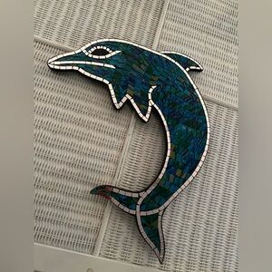 Mosaic Dolphin Wall Art teal, black and silver NWT 20 1/2”